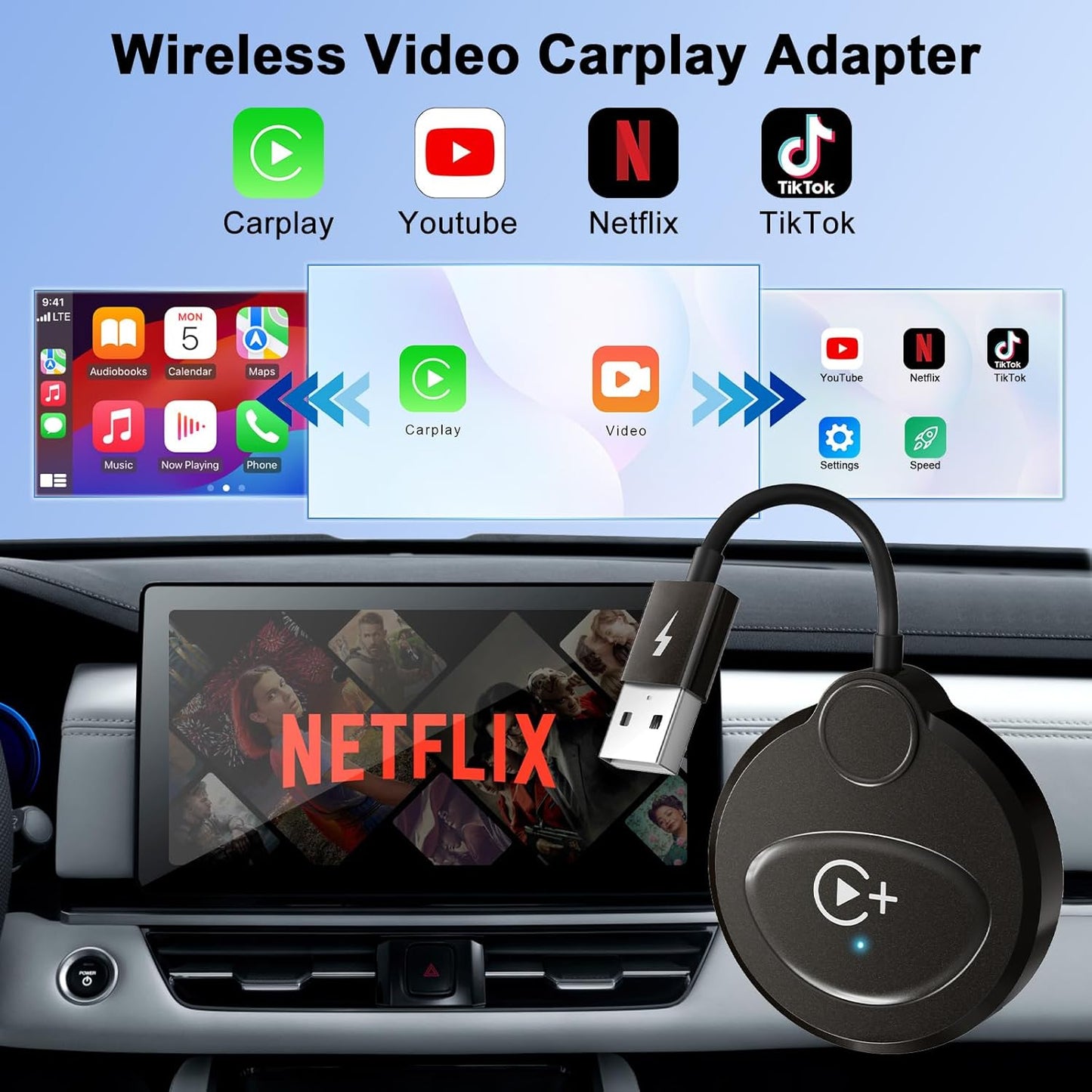 Wireless Carplay Adapter Built in YouTube Netflix Tiktok Stream Media Play  Free Shipping around Metro Vancouver One Year Warranty