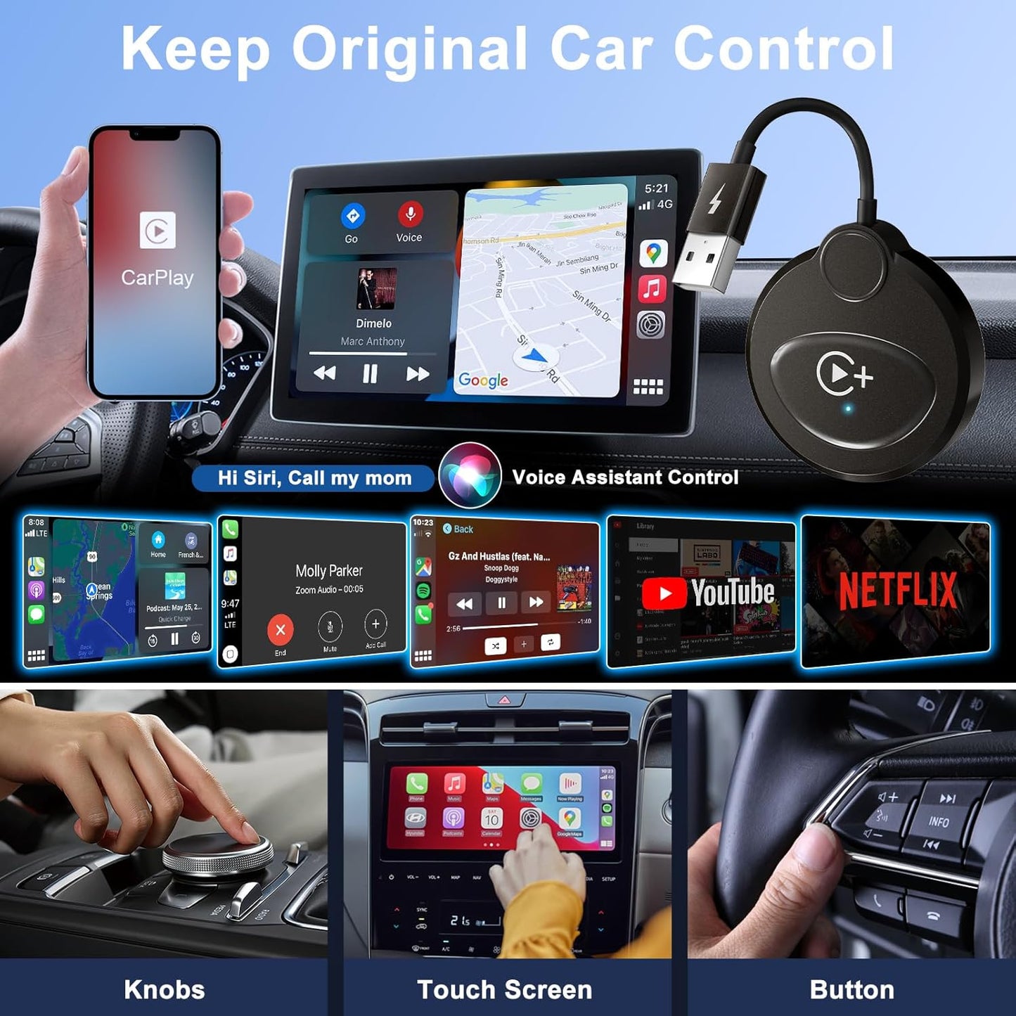 Wireless Carplay Adapter Built in YouTube Netflix Tiktok Stream Media Play  Free Shipping around Metro Vancouver One Year Warranty